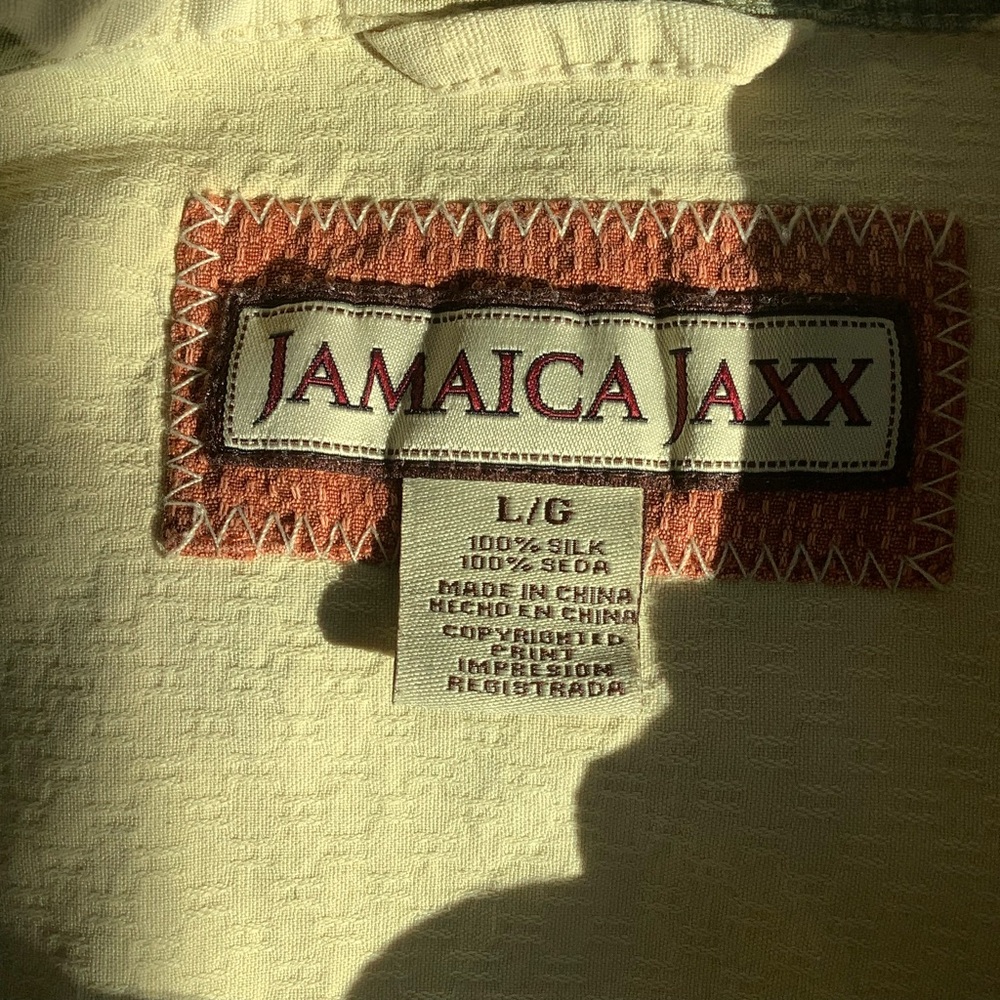 Jamaica Jaxx Mens Large 100% Silk Hibiscus Hawaiian Camp Shirt Travel - Picture 6 of 6